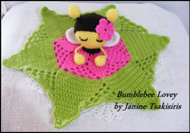 Bumble bee lovey pattern available on Ravelry